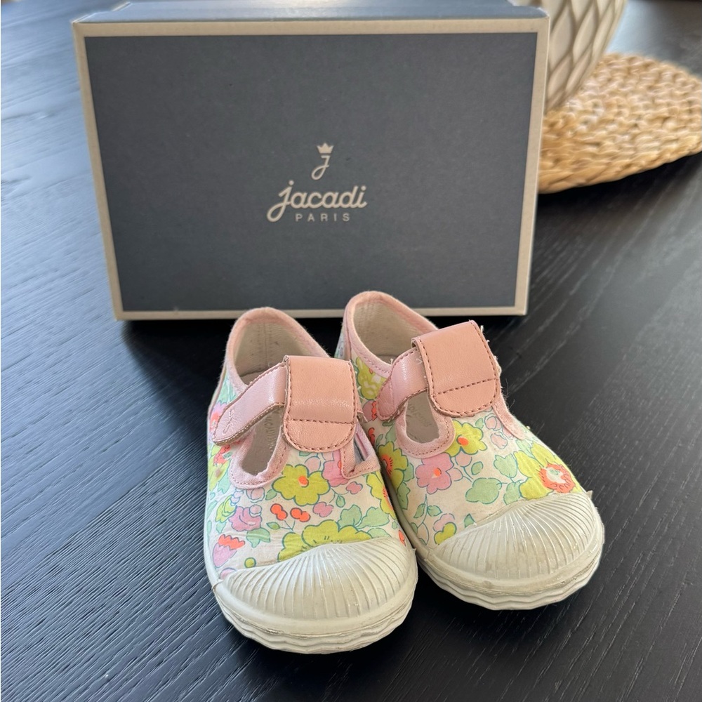 Jacadi - Liberty Floral Baby Girl Canvas Shoes with Pink Strap Size 22 (US 6)